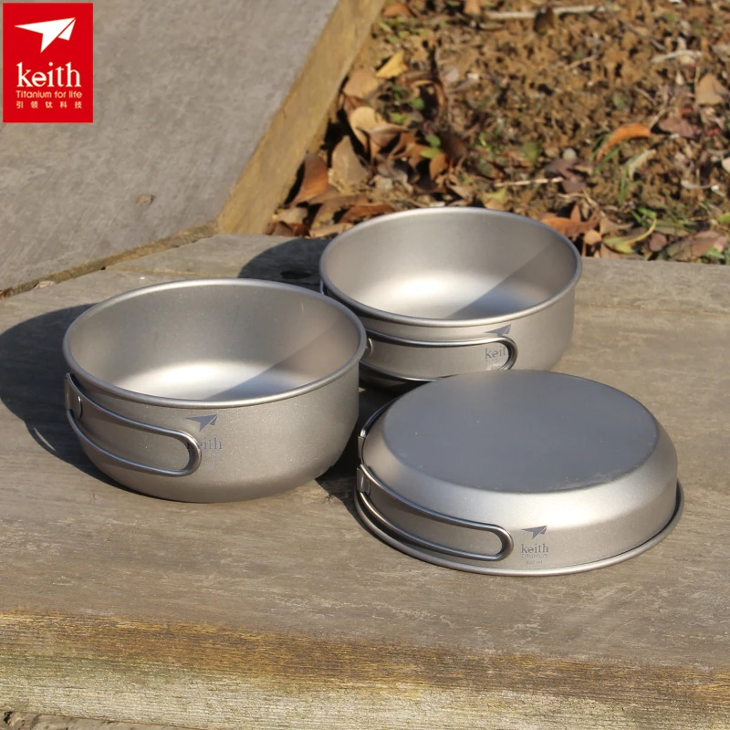 Camping Cooking Griddle - Keith 3PCS Titanium Cookware Pans Bowls