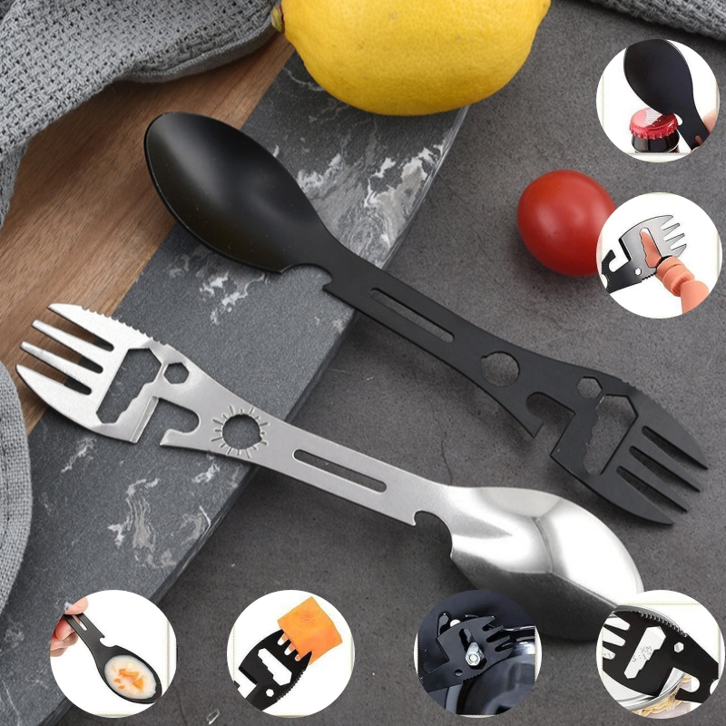 Camping Cooking Set Lightweight - Portable Stainless Steel Fork Spoon Versatile