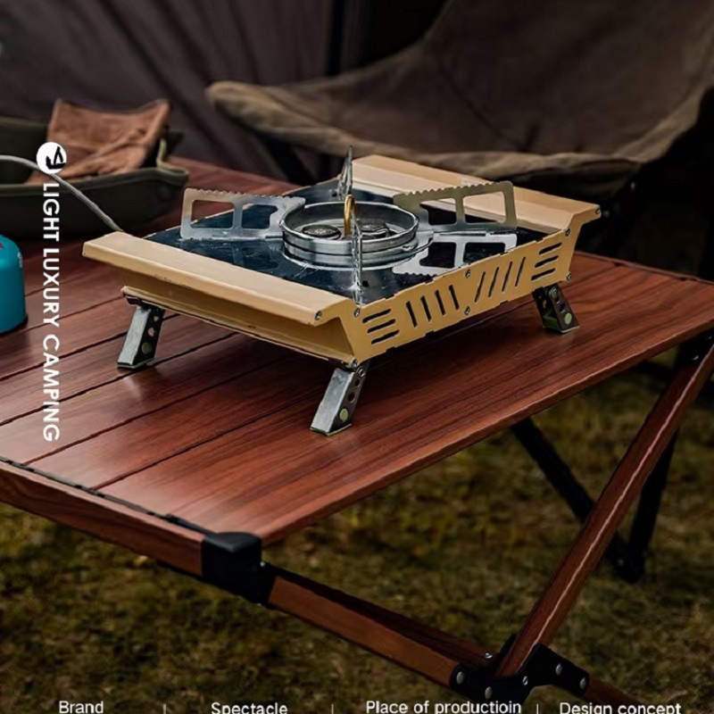 Camping Cooking Table With Windshield - Portable 3-Burner 7000W Camping Stove -