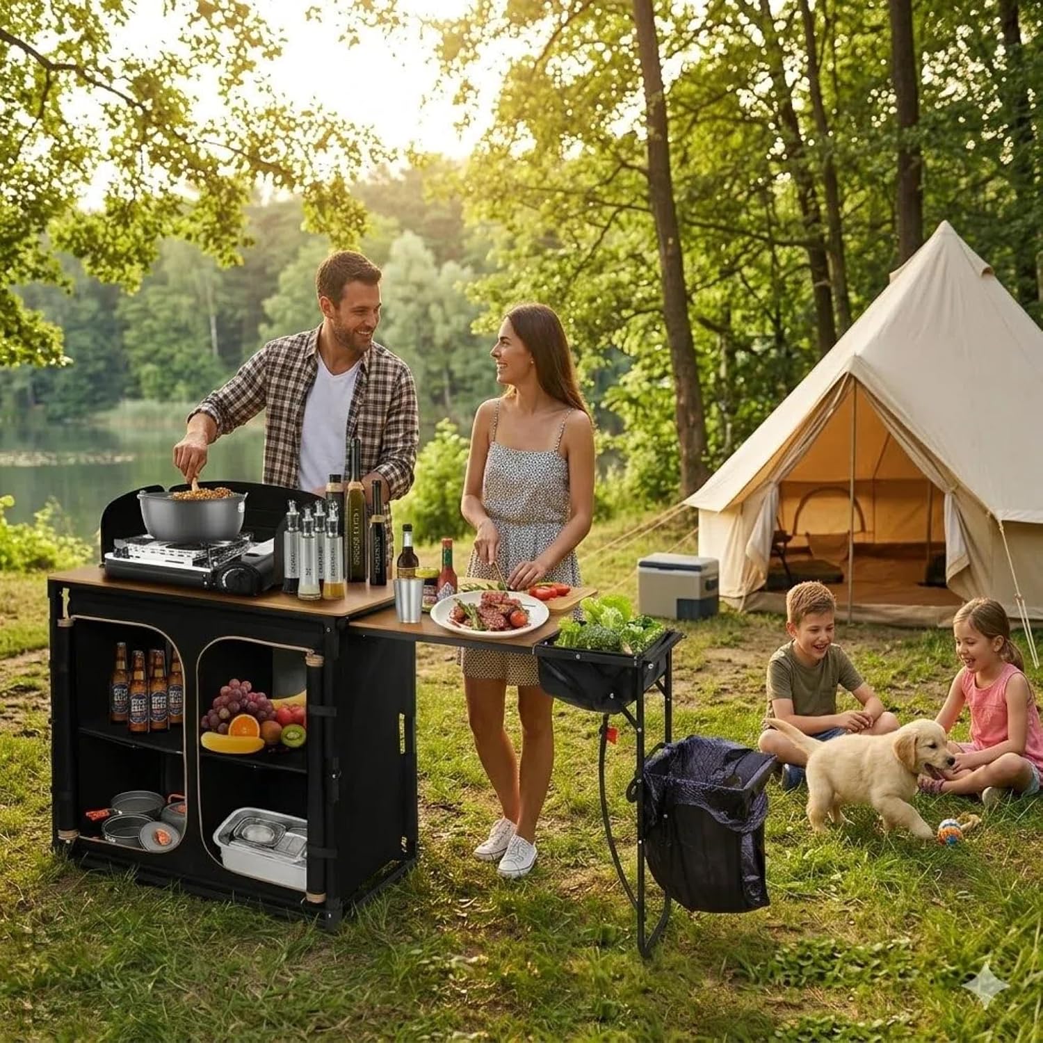 Bamboo Camp Kitchen Station Fo - đánh giá và giá Camping Cooking Table With Windshield