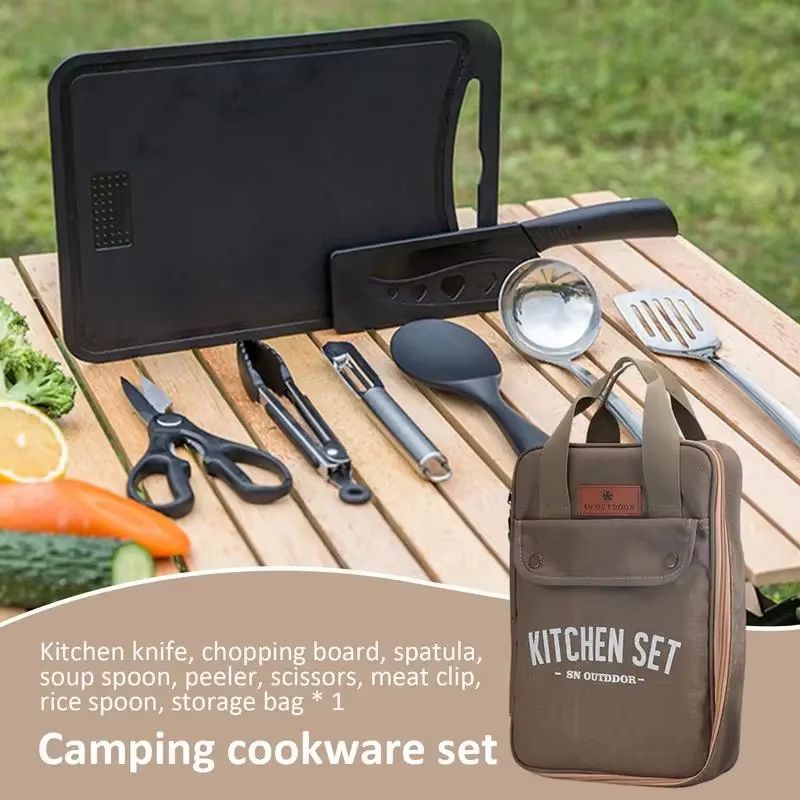 8pcs Camping Kitchen Cookware  - đánh giá và giá Camping Cooking And Cutlery Set