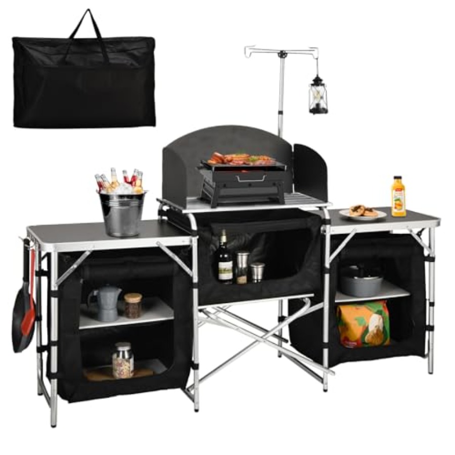 Cmaping Kitchen Table, Aluminu - đánh giá và giá Camping Cooking Table With Windshield