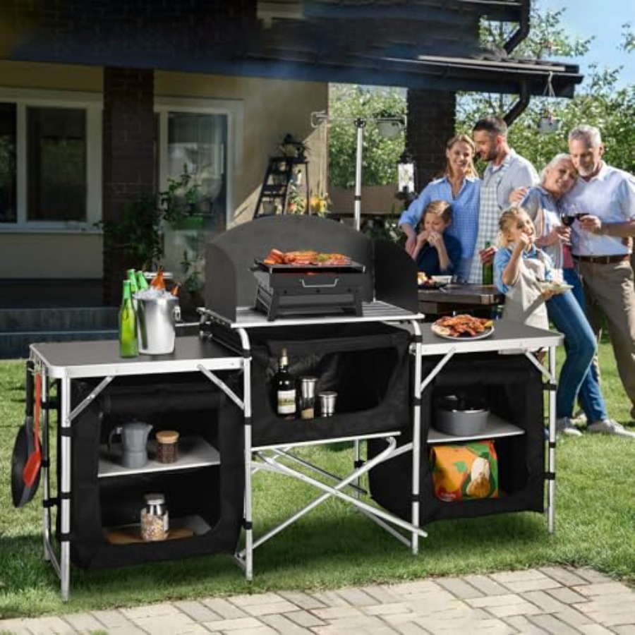 Cmaping Kitchen Table, Aluminu - đánh giá và giá Camping Cooking Table With Windshield