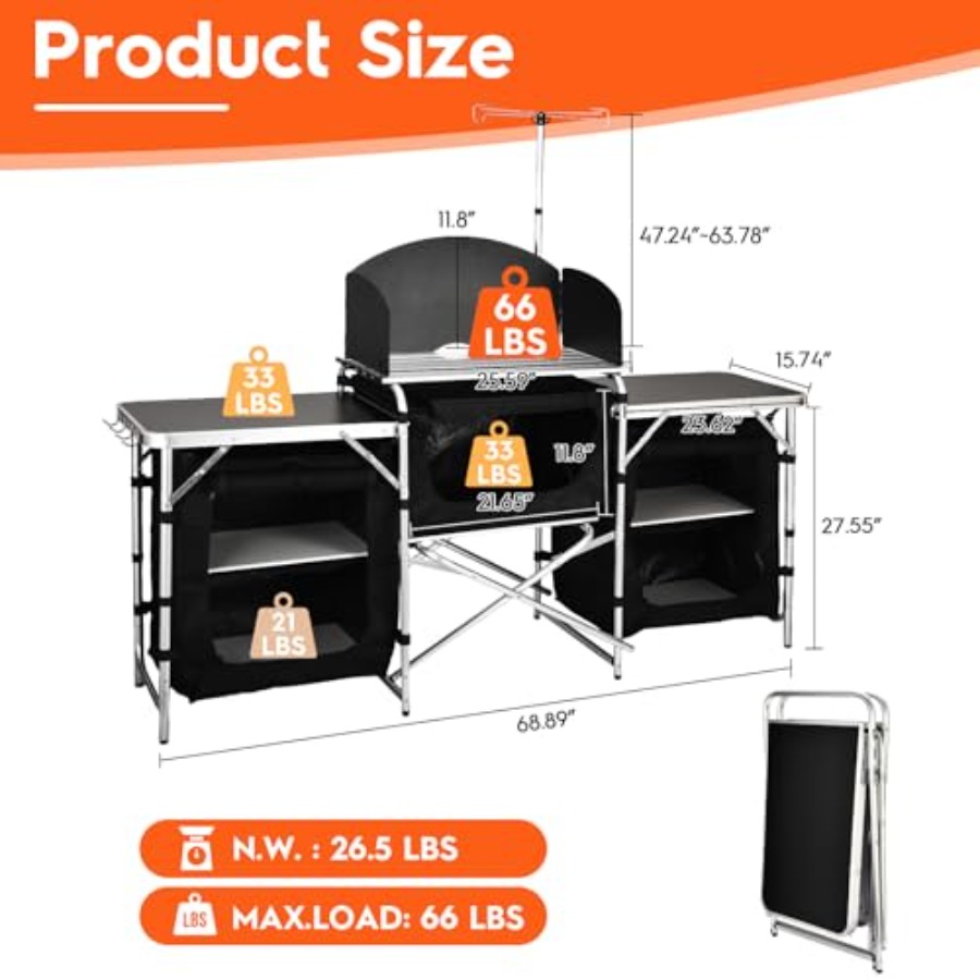 Cmaping Kitchen Table, Aluminu - đánh giá và giá Camping Cooking Table With Windshield