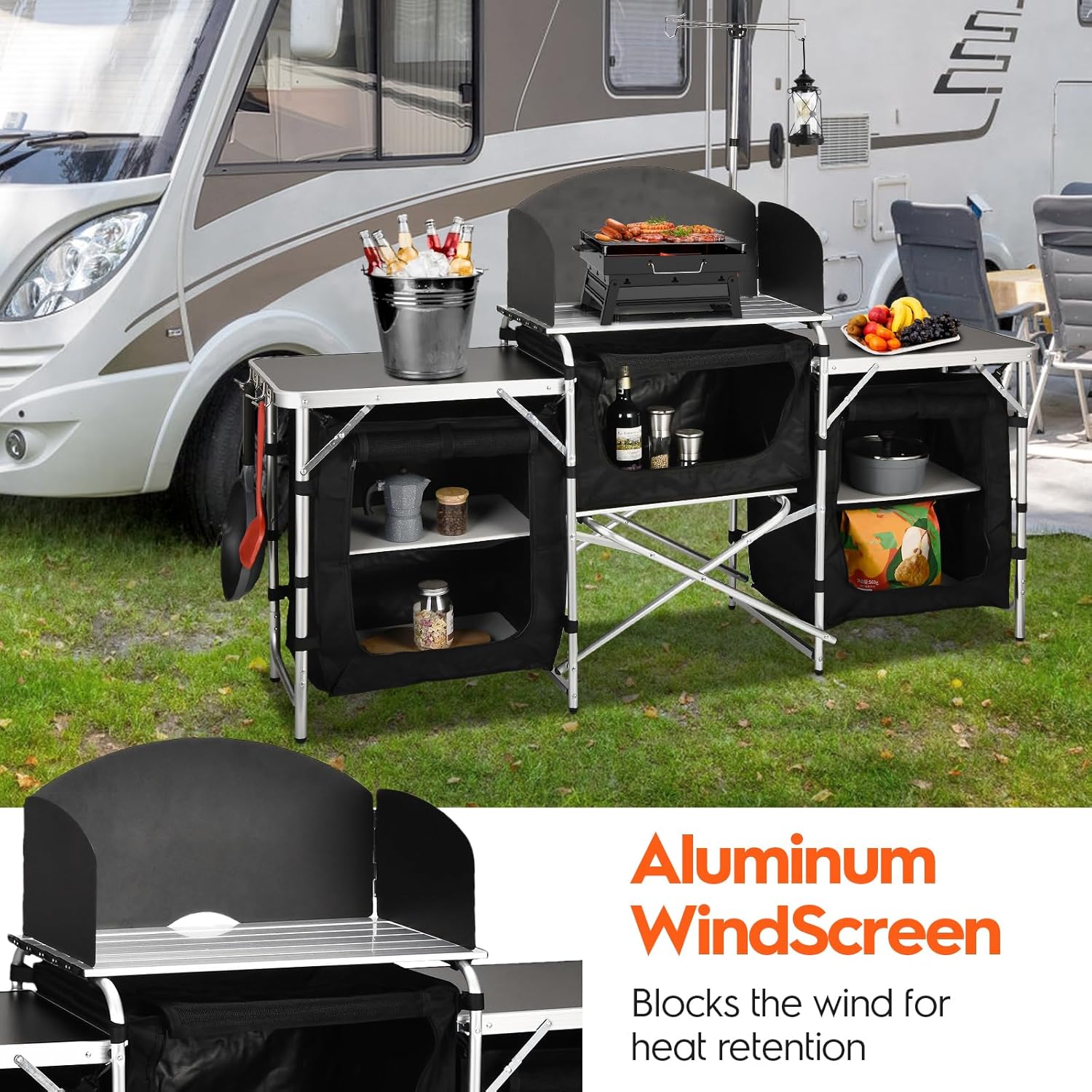 Custom Versatile 3 Cabinets Re - đánh giá và giá Camping Cooking Table With Windshield