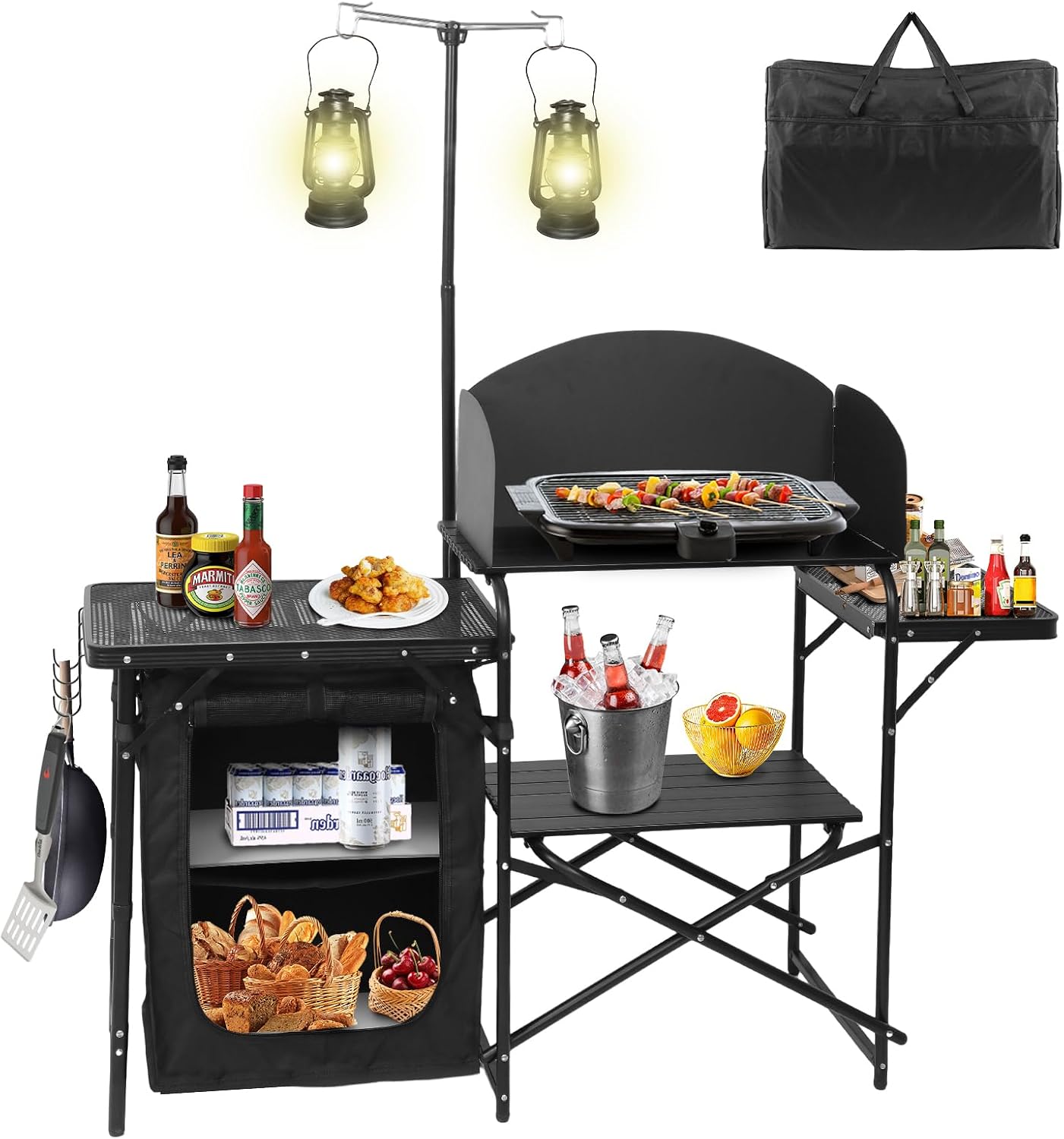 Portable Foldable Camping Kitc - đánh giá và giá Camping Cooking Table With Windshield