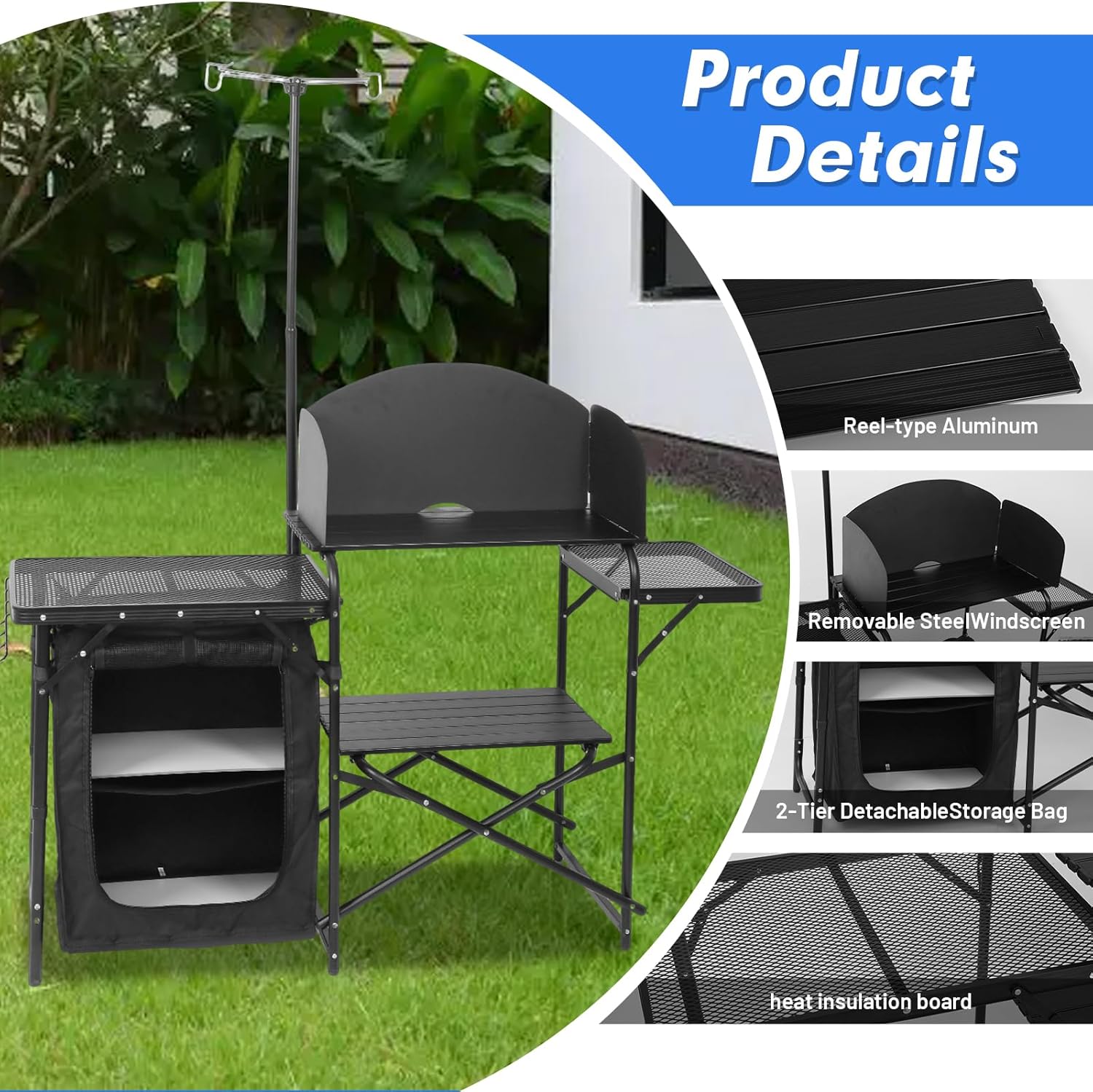 Portable Foldable Camping Kitc - đánh giá và giá Camping Cooking Table With Windshield