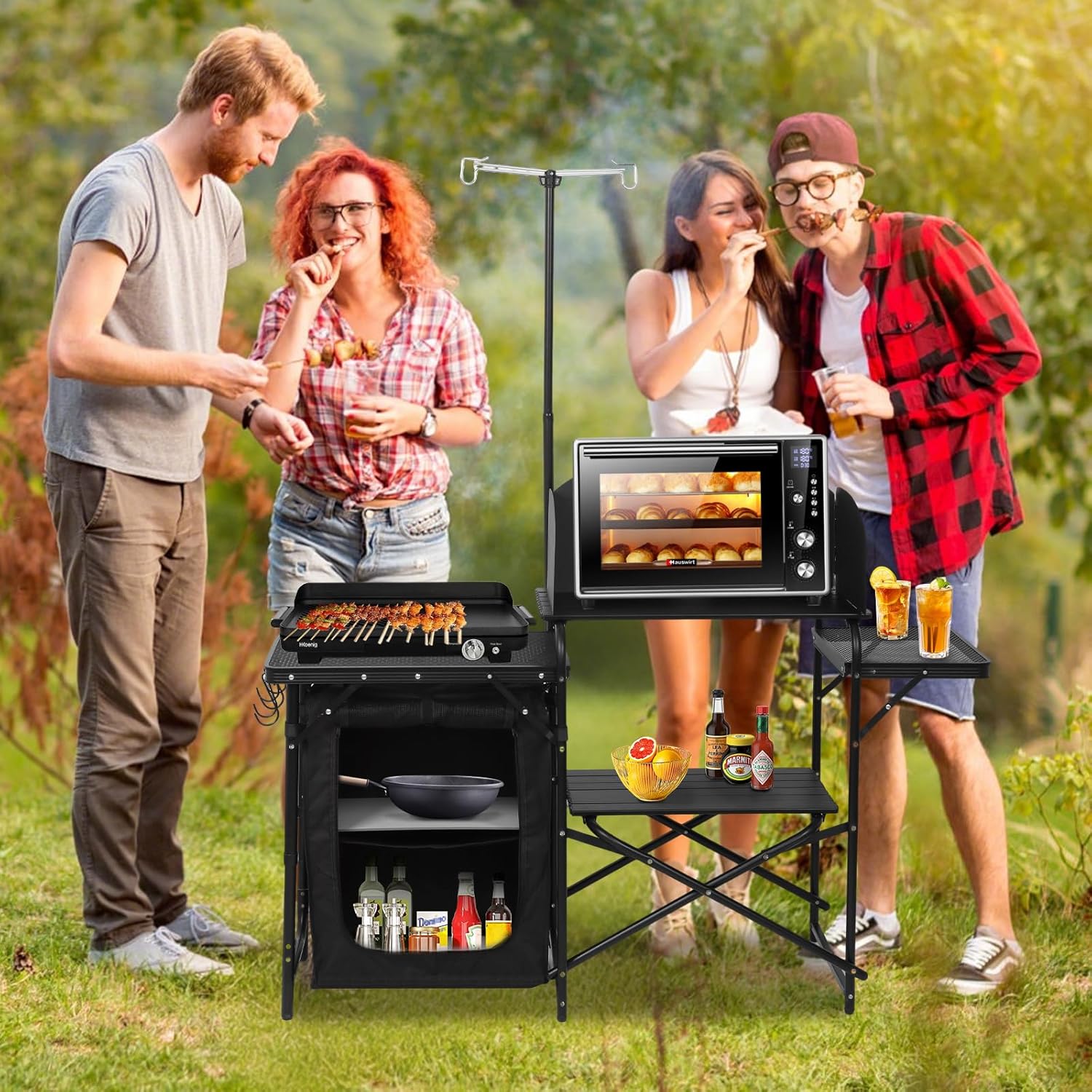 Portable Foldable Camping Kitc - đánh giá và giá Camping Cooking Table With Windshield