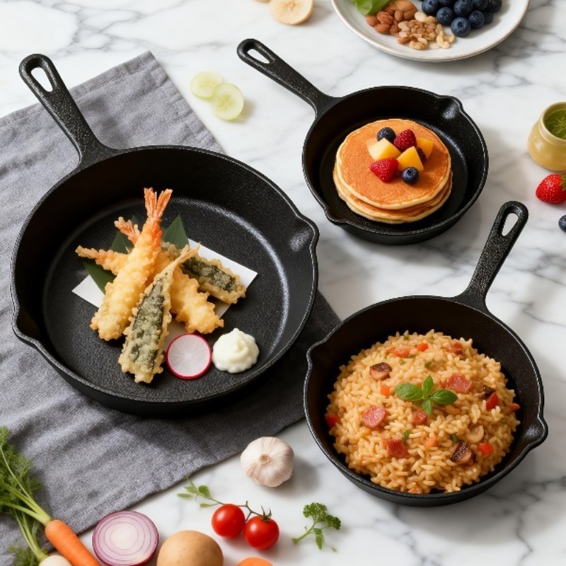 3PCS Cast Iron Skillet Set 6/8 - đánh giá và giá Camping Cooking Without Gas