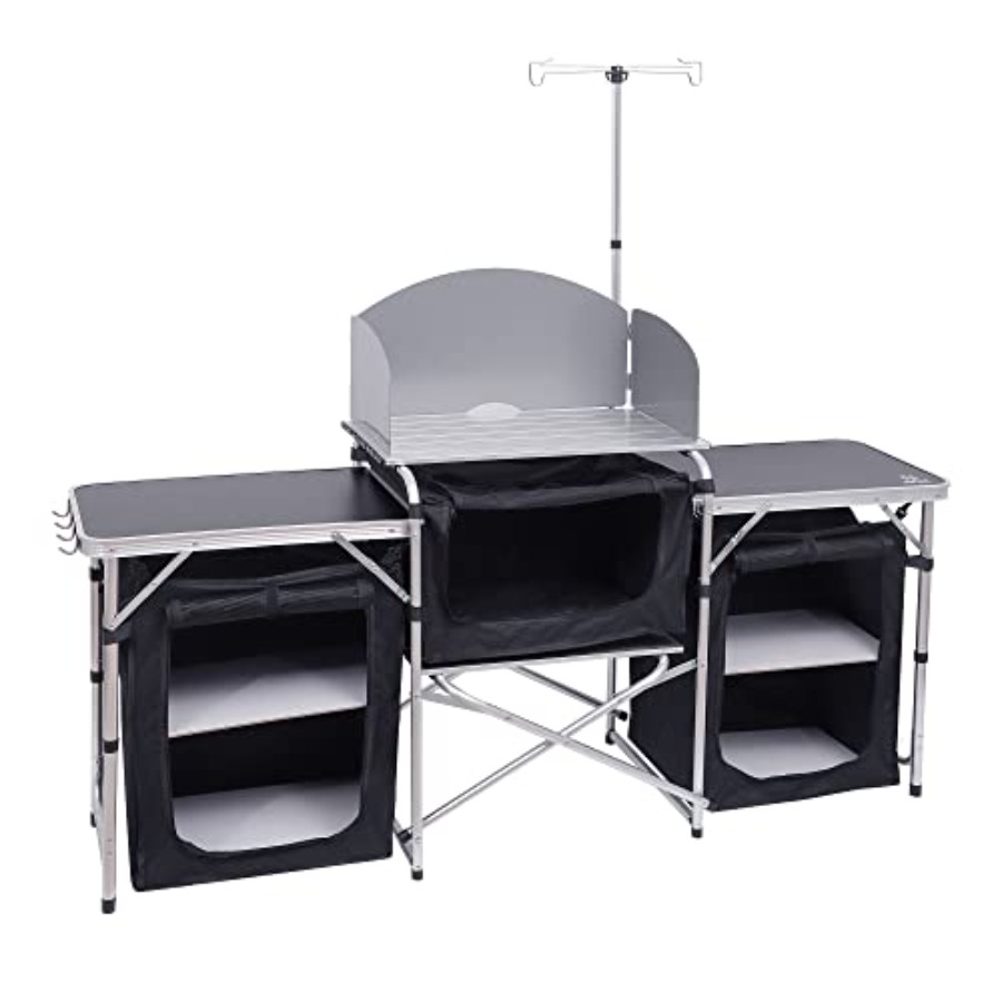 Camping Kitchen Table, Folding - đánh giá và giá Camping Cooking Table With Windshield
