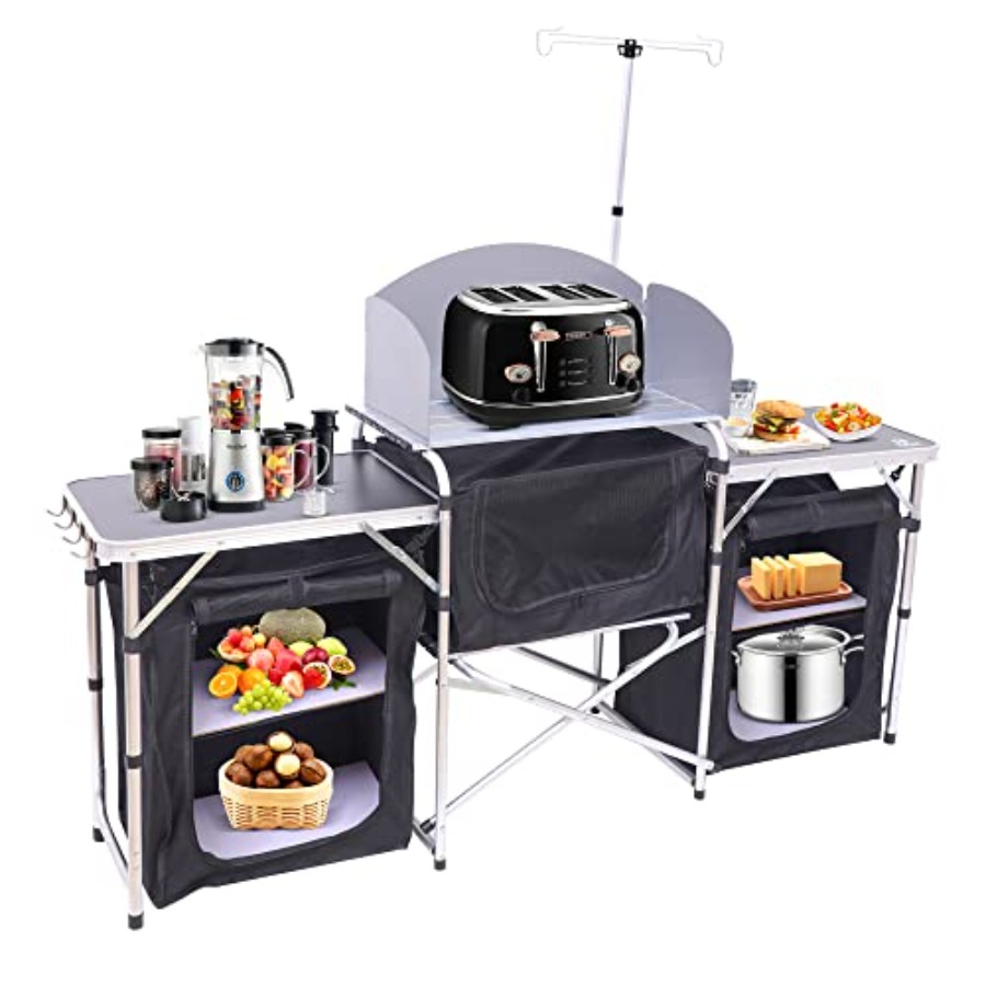 Camping Kitchen Table, Folding - đánh giá và giá Camping Cooking Table With Windshield
