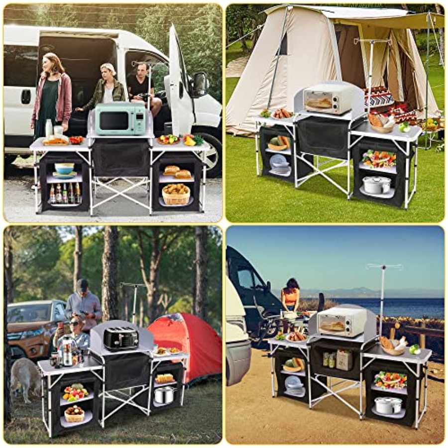 Camping Kitchen Table, Folding - đánh giá và giá Camping Cooking Table With Windshield